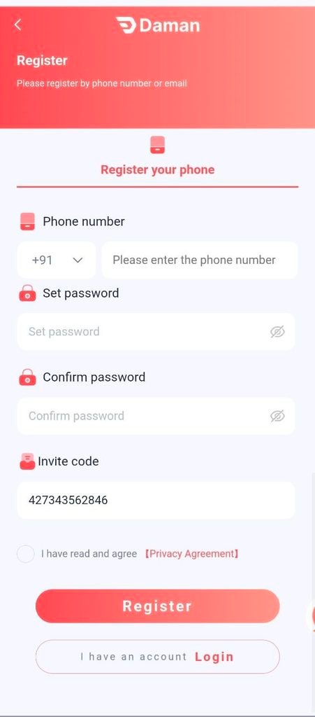 Daman Game registration steps screenshot